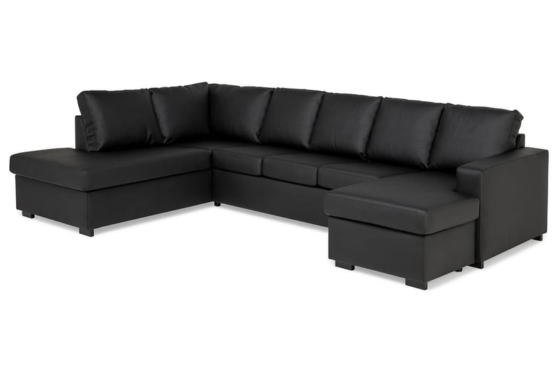 Crazy 5-seters Venstrevendt U-formet Sofa med Divan og Sjeselong i Kunstlær - Svart - Møbler - Sofaer - U-sofa