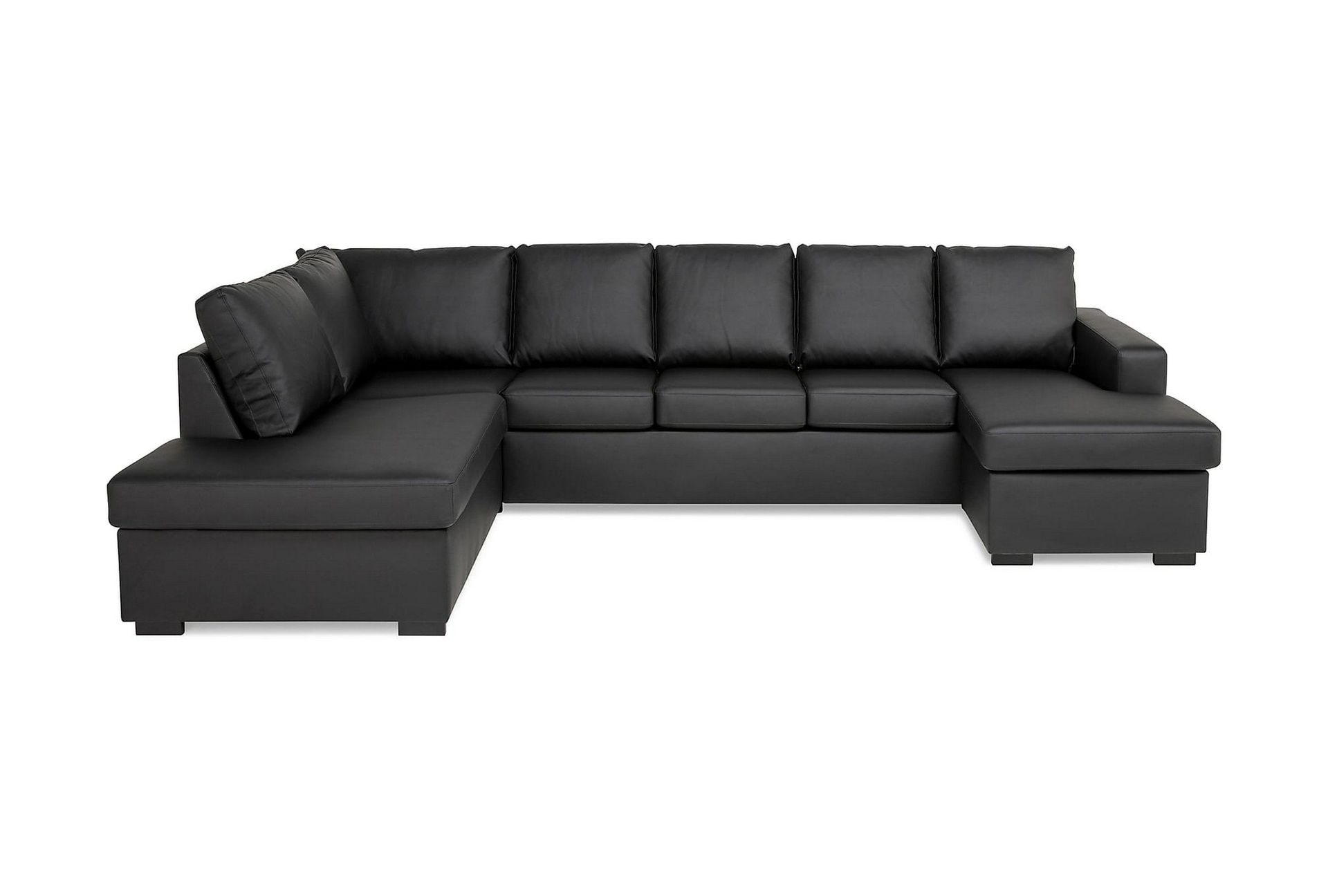 Crazy 5-seters Venstrevendt U-formet Sofa med Divan og Sjeselong i Kunstlær - Svart