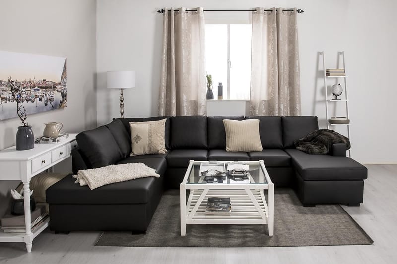 Crazy 5-seters Venstrevendt U-formet Sofa med Divan og Sjeselong i Kunstlær - Svart - Møbler - Sofaer - U-sofa