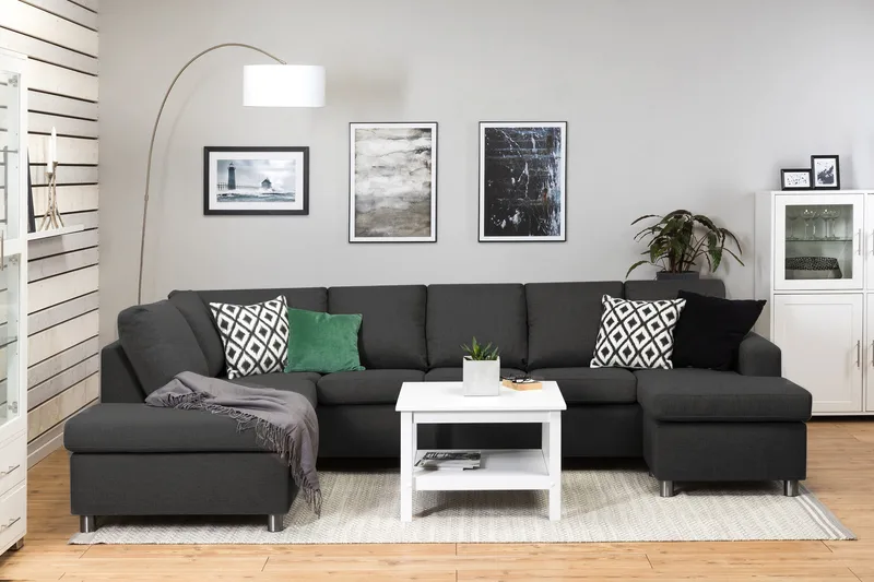 Crazy 5-seters Venstrevendt U-formet Sofa med Divan og Sjeselong i Stoff - Antrasitt - Møbler - Sofaer - U-sofa