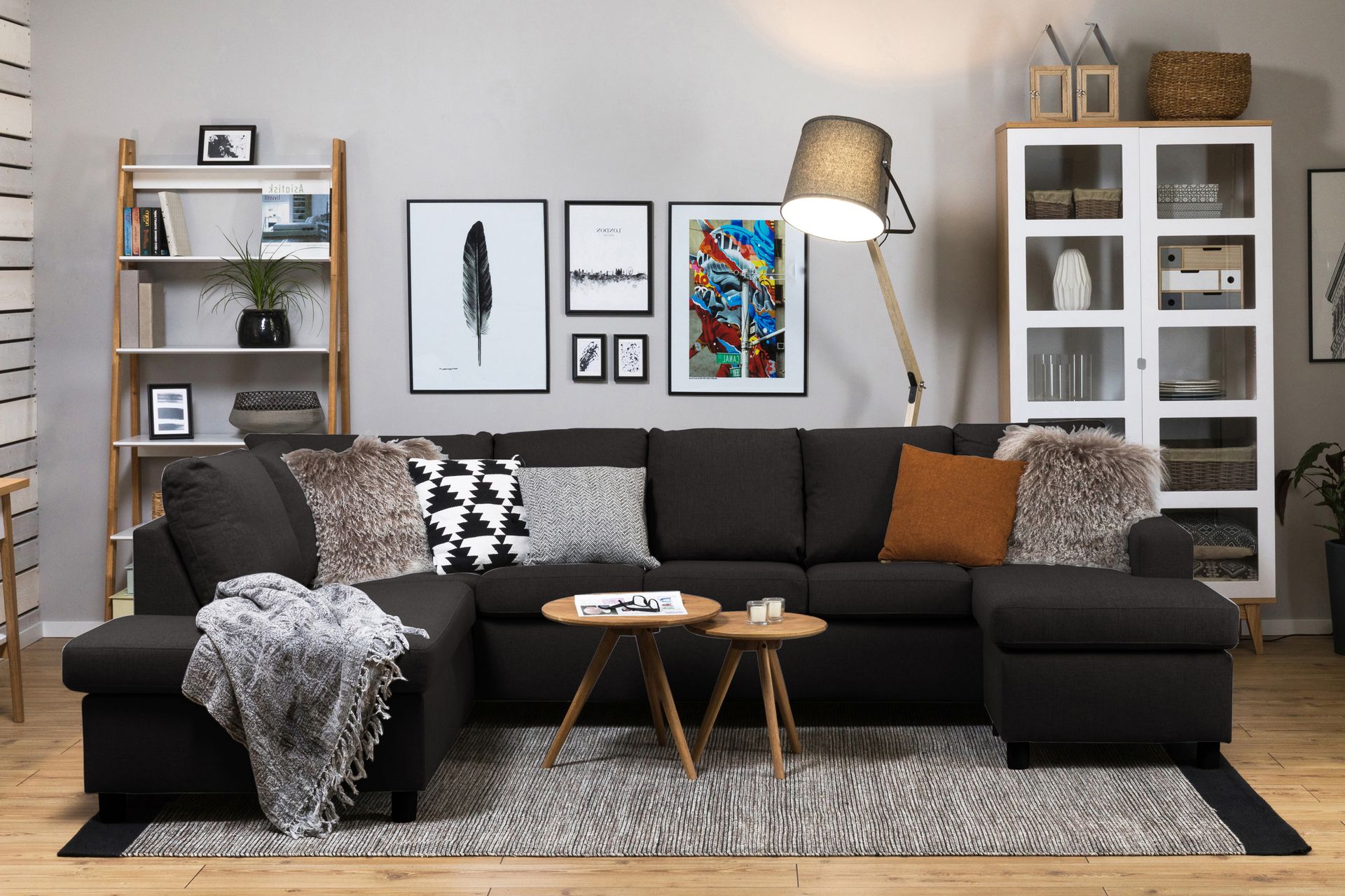 Crazy 5-seters Venstrevendt U-formet Sofa med Divan og Sjeselong i Stoff - Antrasitt - Møbler - Sofaer - U-sofa