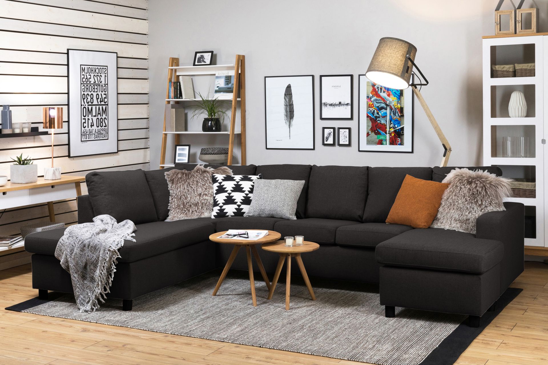 Crazy 5-seters Venstrevendt U-formet Sofa med Divan og Sjeselong i Stoff - Antrasitt - Møbler - Sofaer - U-sofa