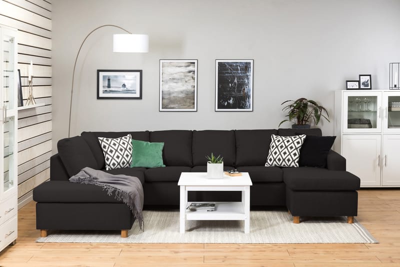 Crazy 5-seters Venstrevendt U-formet Sofa med Divan og Sjeselong i Stoff - Antrasitt - Møbler - Sofaer - U-sofa