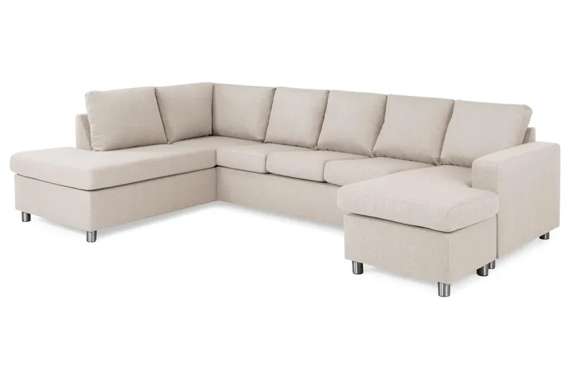 Crazy 5-seters Venstrevendt U-formet Sofa med Divan og Sjeselong i Stoff - Beige - Møbler - Sofaer - U-sofa
