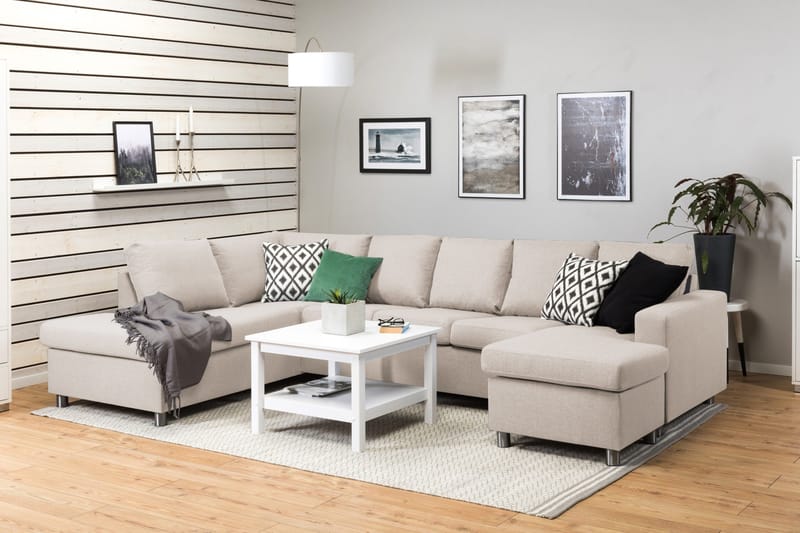 Crazy 5-seters Venstrevendt U-formet Sofa med Divan og Sjeselong i Stoff - Beige - Møbler - Sofaer - U-sofa