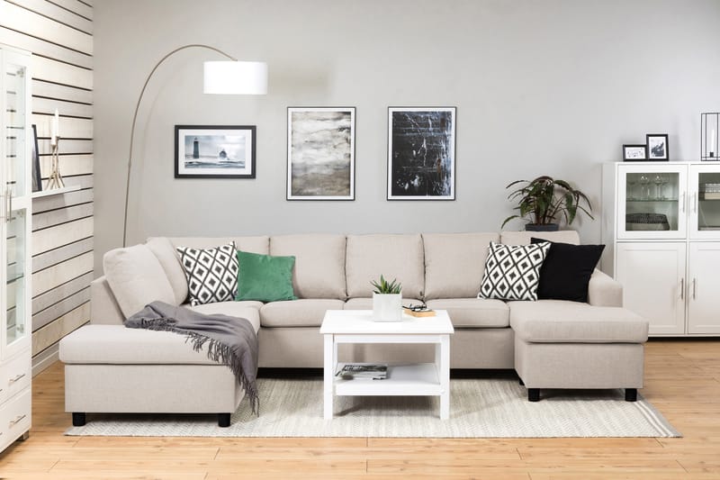 Crazy 5-seters Venstrevendt U-formet Sofa med Divan og Sjeselong i Stoff - Beige - Møbler - Sofaer - U-sofa