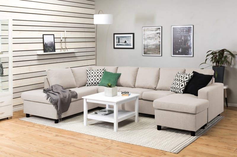 Crazy 5-seters Venstrevendt U-formet Sofa med Divan og Sjeselong i Stoff - Beige - Møbler - Sofaer - U-sofa