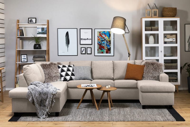 Crazy 5-seters Venstrevendt U-formet Sofa med Divan og Sjeselong i Stoff - Beige - Møbler - Sofaer - Skinnsofaer