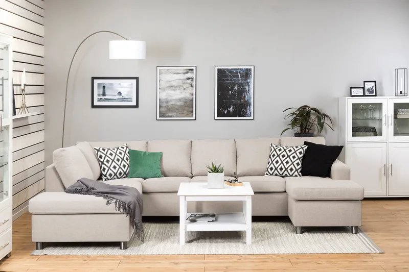 Crazy 5-seters Venstrevendt U-formet Sofa med Divan og Sjeselong i Stoff - Beige - Møbler - Sofaer - U-sofa