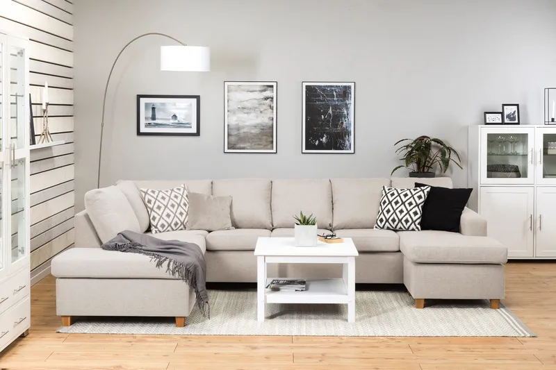 Crazy 5-seters Venstrevendt U-formet Sofa med Divan og Sjeselong i Stoff - Beige - Møbler - Sofaer - U-sofa