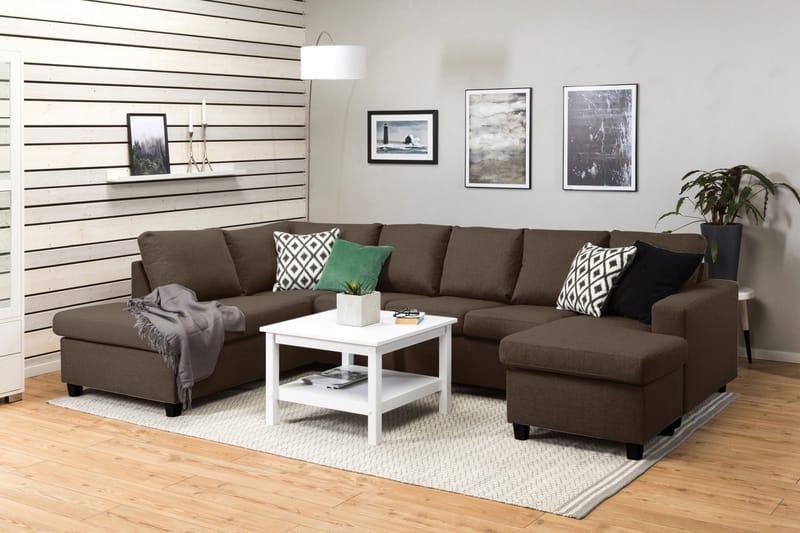 Crazy 5-seters Venstrevendt U-formet Sofa med Divan og Sjeselong i Stoff - Brun - Møbler - Sofaer - U-sofa