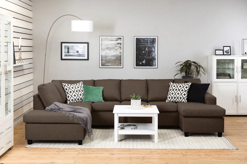 Crazy 5-seters Venstrevendt U-formet Sofa med Divan og Sjeselong i Stoff - Brun - Møbler - Sofaer - U-sofa