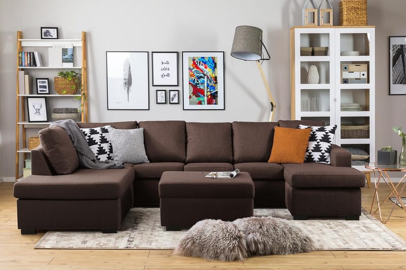Crazy 5-seters Venstrevendt U-formet Sofa med Divan og Sjeselong i Stoff - Brun - Møbler - Sofaer - U-sofa