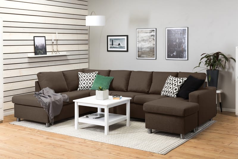 Crazy 5-seters Venstrevendt U-formet Sofa med Divan og Sjeselong i Stoff - Brun - Møbler - Sofaer - U-sofa