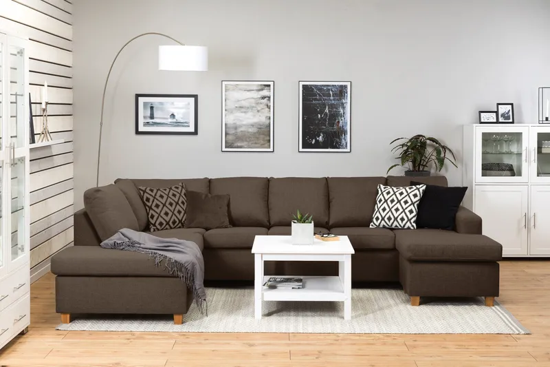 Crazy 5-seters Venstrevendt U-formet Sofa med Divan og Sjeselong i Stoff - Brun - Møbler - Sofaer - U-sofa