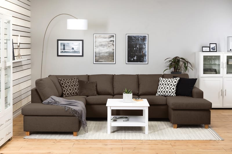 Crazy 5-seters Venstrevendt U-formet Sofa med Divan og Sjeselong i Stoff - Brun - Møbler - Sofaer - U-sofa