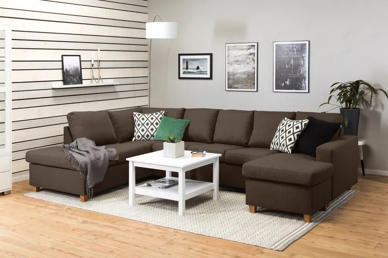 Crazy 5-seters Venstrevendt U-formet Sofa med Divan og Sjeselong i Stoff - Brun - Møbler - Sofaer - U-sofa