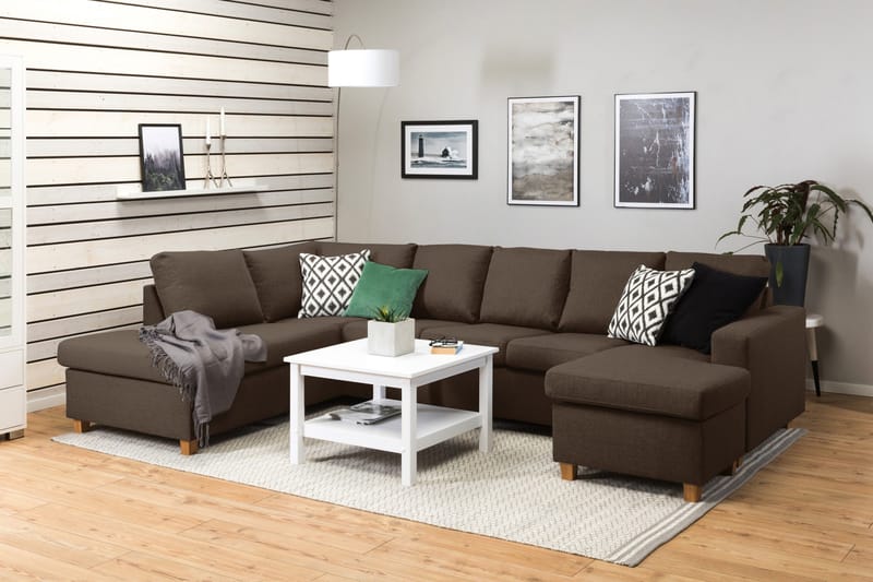 Crazy 5-seters Venstrevendt U-formet Sofa med Divan og Sjeselong i Stoff - Brun - Møbler - Sofaer - U-sofa