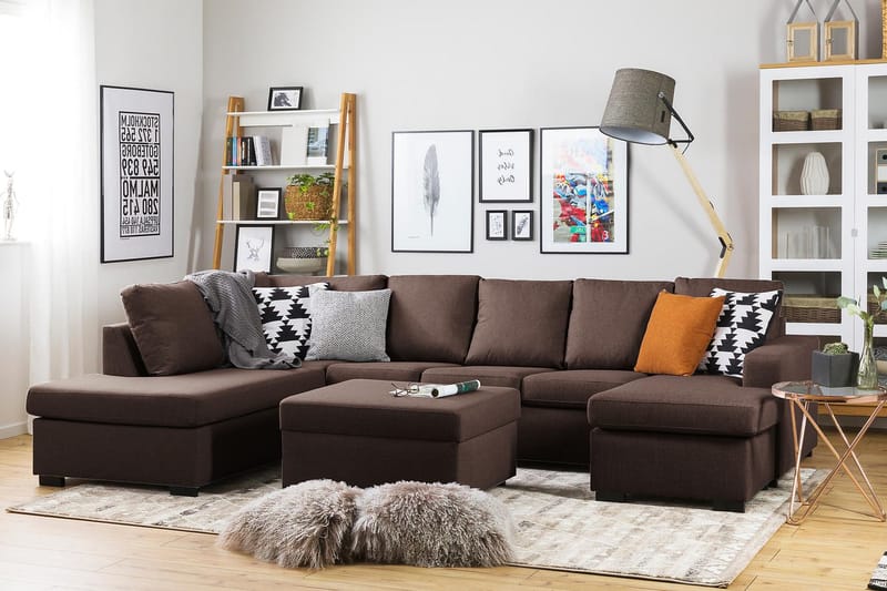 Crazy 5-seters Venstrevendt U-formet Sofa med Divan og Sjeselong i Stoff - Brun - Møbler - Sofaer - U-sofa