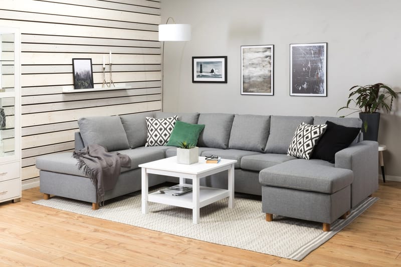 Crazy 5-seters Venstrevendt U-formet Sofa med Divan og Sjeselong i Stoff - Grå - Møbler - Sofaer - U-sofa