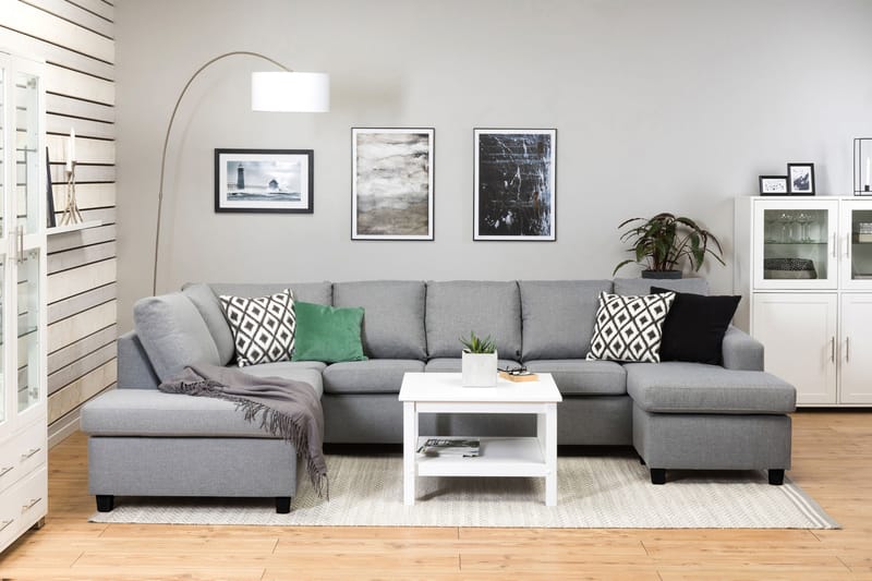 Crazy 5-seters Venstrevendt U-formet Sofa med Divan og Sjeselong i Stoff - Grå - Møbler - Sofaer - Skinnsofaer