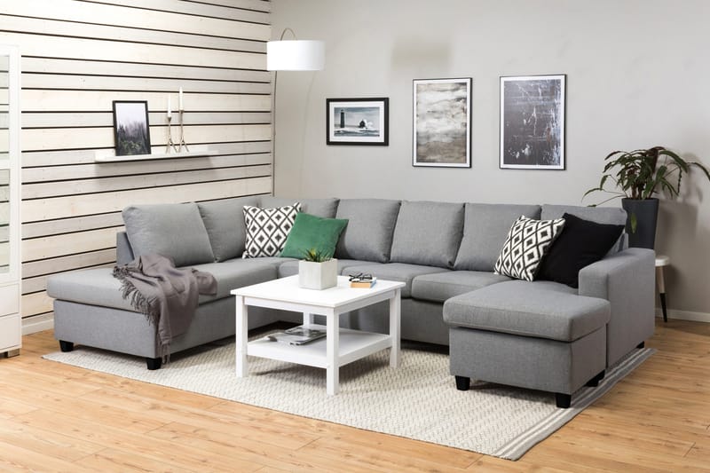 Crazy 5-seters Venstrevendt U-formet Sofa med Divan og Sjeselong i Stoff - Grå - Møbler - Sofaer - U-sofa