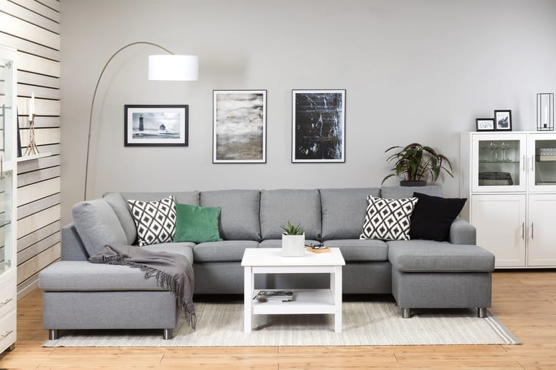 Crazy 5-seters Venstrevendt U-formet Sofa med Divan og Sjeselong i Stoff - Grå - Møbler - Sofaer - U-sofa