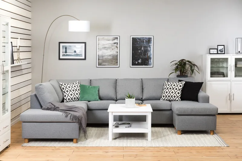 Crazy 5-seters Venstrevendt U-formet Sofa med Divan og Sjeselong i Stoff - Grå - Møbler - Sofaer - U-sofa