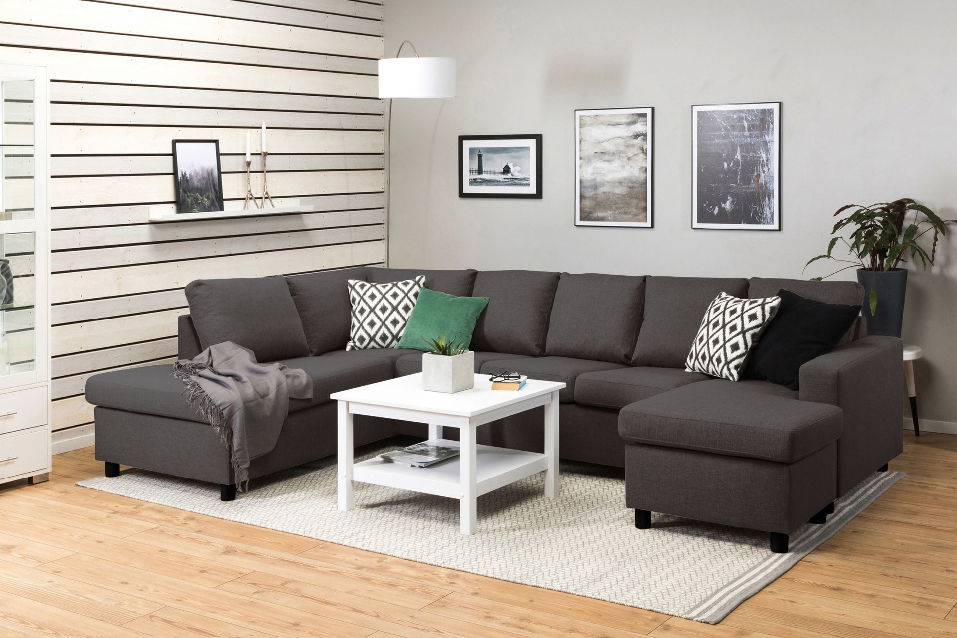Crazy 5-seters Venstrevendt U-formet Sofa med Divan og Sjeselong i Stoff - Mørk grå - Møbler - Sofaer - U-sofa