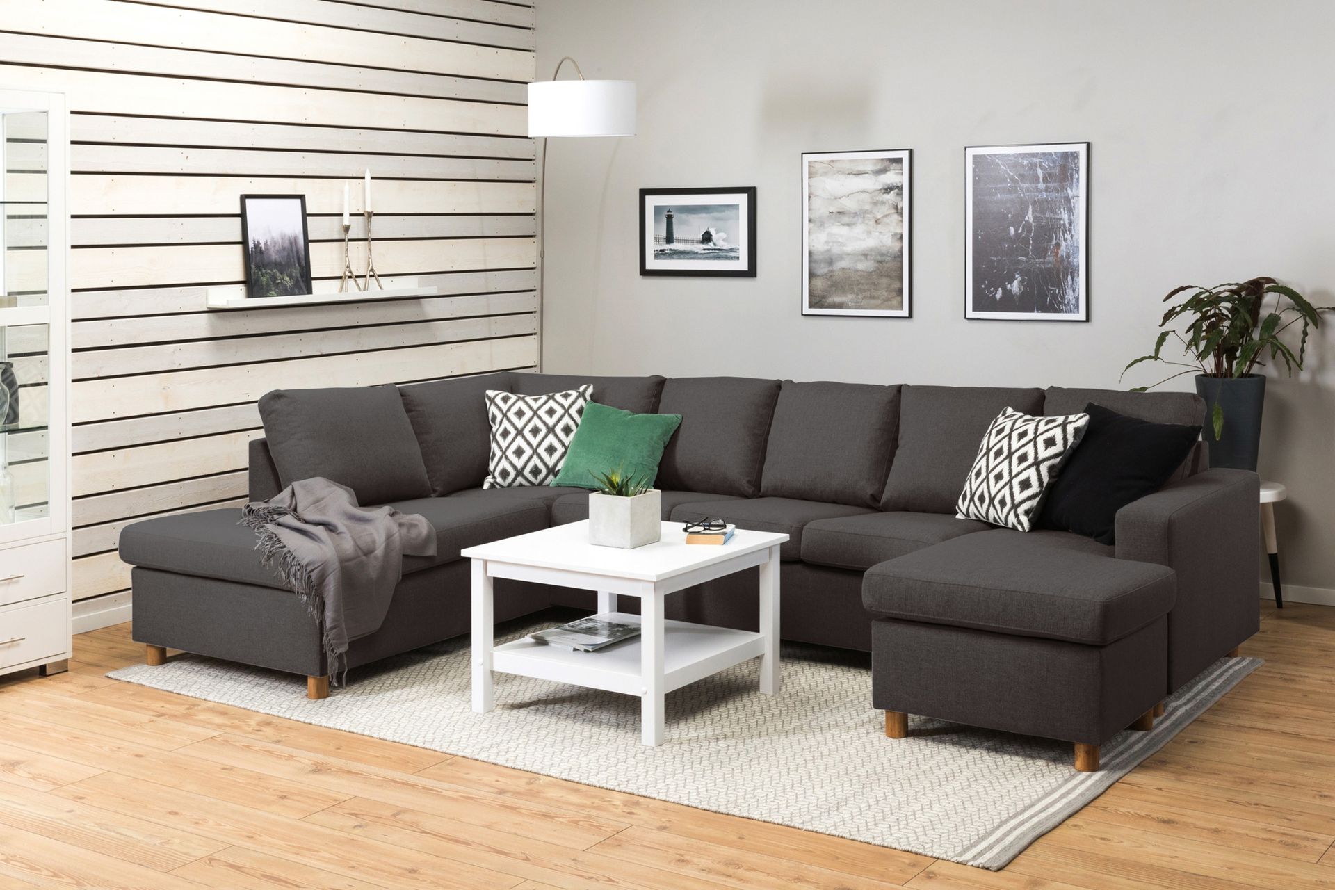 Crazy 5-seters Venstrevendt U-formet Sofa med Divan og Sjeselong i Stoff - Mørk grå - Møbler - Sofaer - U-sofa