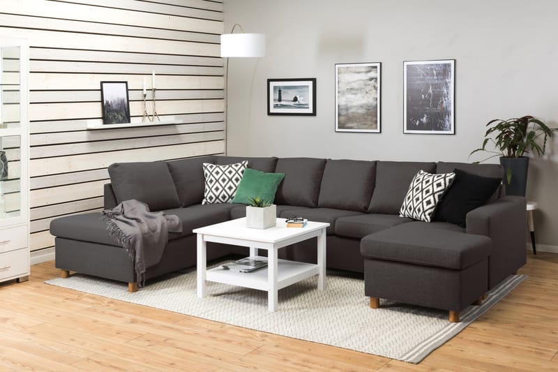 Crazy 5-seters Venstrevendt U-formet Sofa med Divan og Sjeselong i Stoff - Mørk grå - Møbler - Sofaer - U-sofa