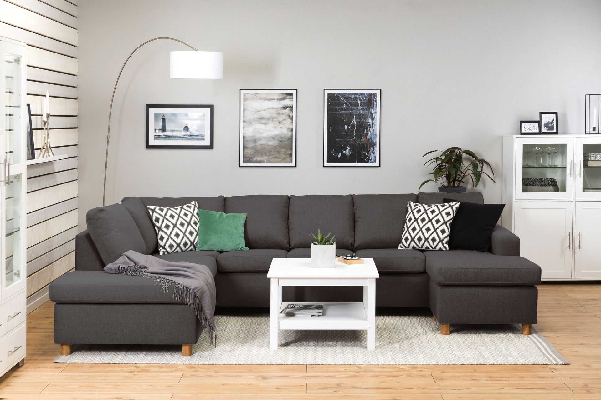 Crazy 5-seters Venstrevendt U-formet Sofa med Divan og Sjeselong i Stoff - Mørk grå - Møbler - Sofaer - U-sofa