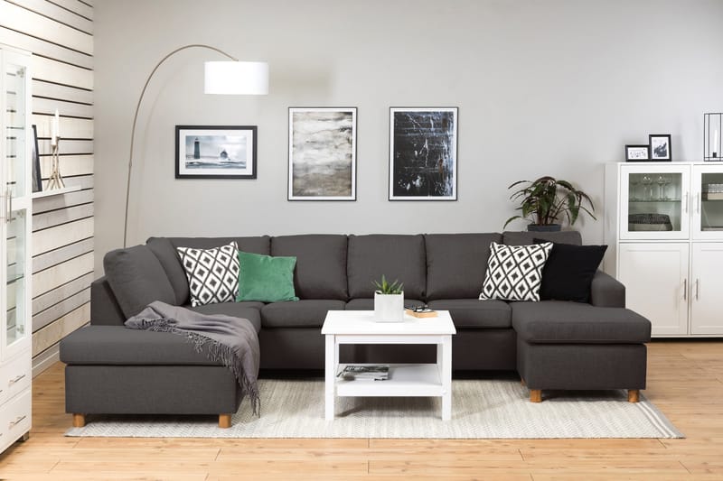 Crazy 5-seters Venstrevendt U-formet Sofa med Divan og Sjeselong i Stoff - Mørk grå - Møbler - Sofaer - U-sofa