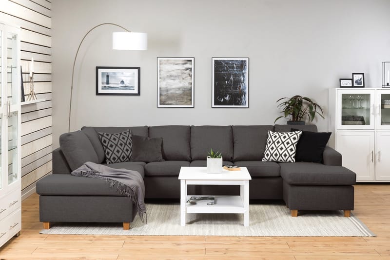 Crazy 5-seters Venstrevendt U-formet Sofa med Divan og Sjeselong i Stoff - Mørk grå - Møbler - Sofaer - U-sofa
