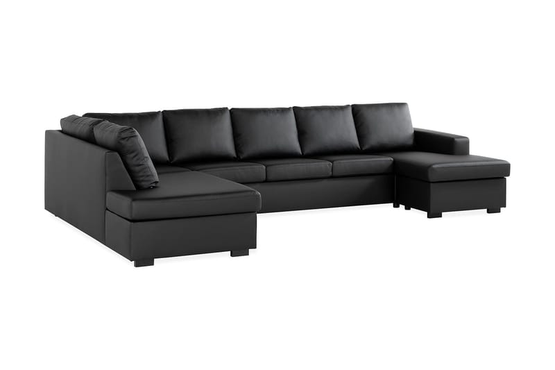 Crazy 5-seters Venstrevendt U-formet X-Large Sofa med Divan og Sjeselong i Kunstlær - Svart - Møbler - Sofaer - U-sofa
