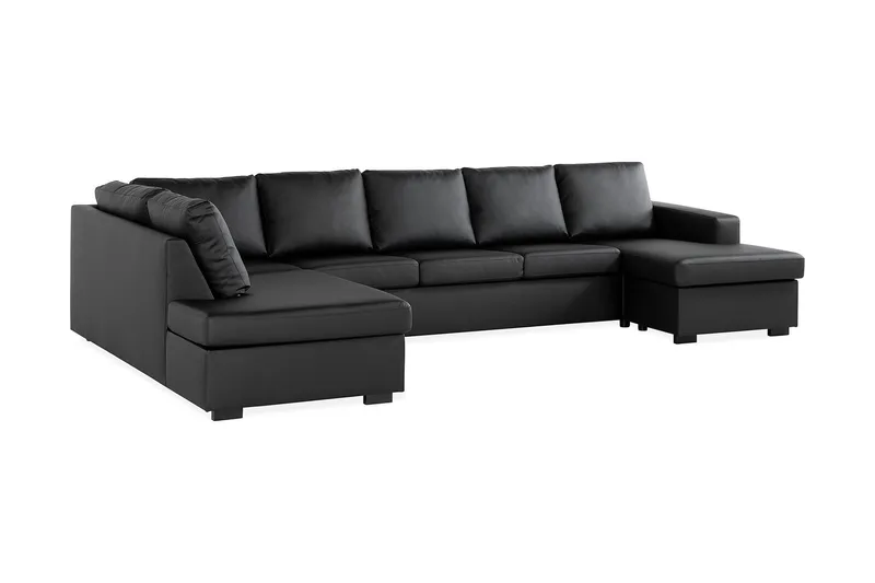 Crazy 5-seters Venstrevendt U-formet X-Large Sofa med Divan og Sjeselong i Kunstlær - Svart - Møbler - Sofaer - U-sofa