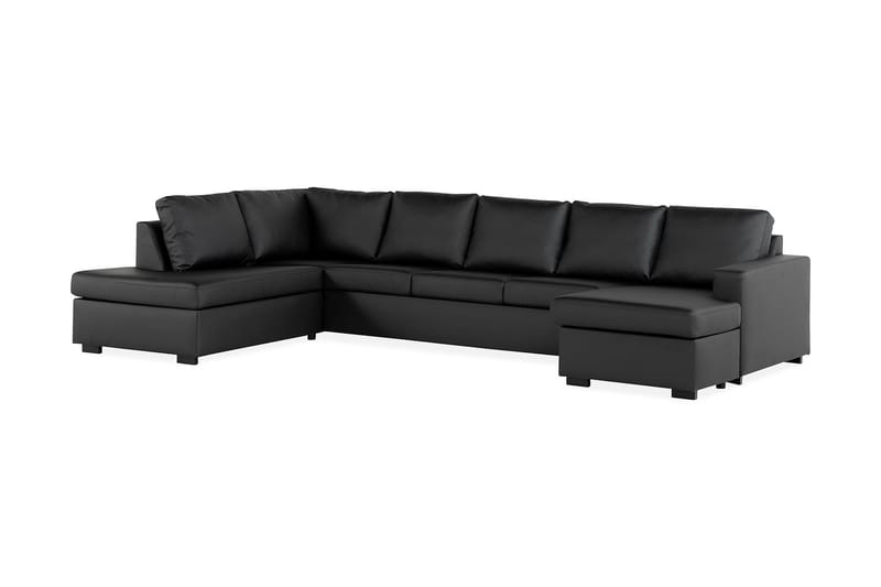 Crazy 5-seters Venstrevendt U-formet X-Large Sofa med Divan og Sjeselong i Kunstlær - Svart - Møbler - Sofaer - U-sofa