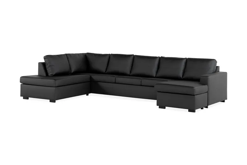 Crazy 5-seters Venstrevendt U-formet X-Large Sofa med Divan og Sjeselong i Kunstlær - Svart - Møbler - Sofaer - U-sofa