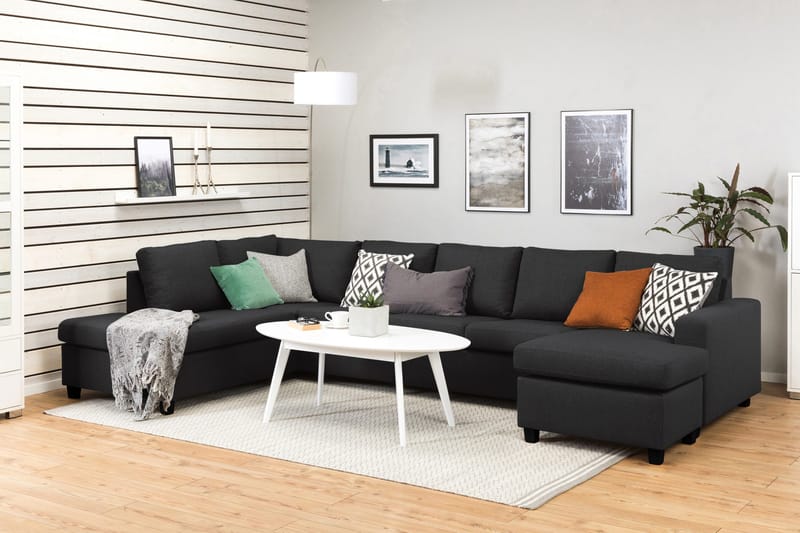 Crazy 5-seters Venstrevendt U-formet X-Large Sofa med Divan og Sjeselong i Stoff - Antrasitt - Møbler - Sofaer - U-sofa