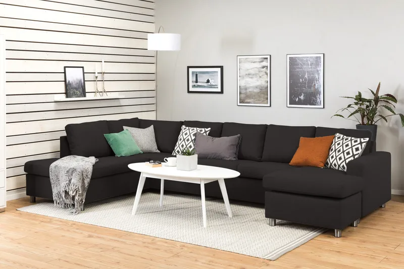 Crazy 5-seters Venstrevendt U-formet X-Large Sofa med Divan og Sjeselong i Stoff - Antrasitt - Møbler - Sofaer - U-sofa