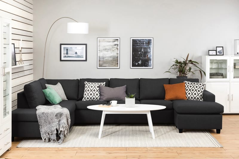 Crazy 5-seters Venstrevendt U-formet X-Large Sofa med Divan og Sjeselong i Stoff - Antrasitt - Møbler - Sofaer - U-sofa