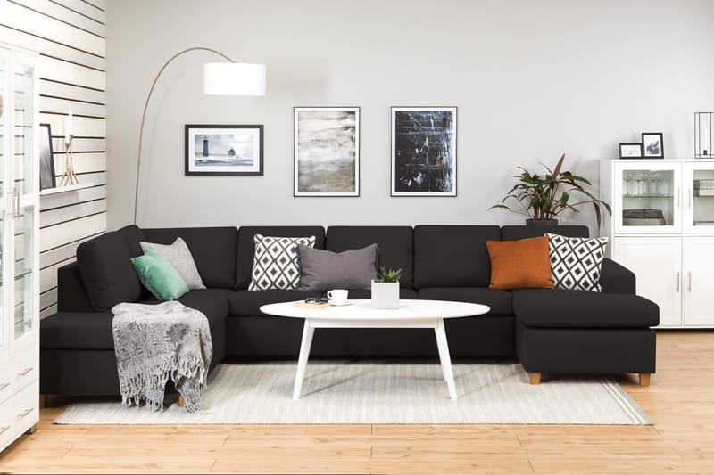 Crazy 5-seters Venstrevendt U-formet X-Large Sofa med Divan og Sjeselong i Stoff - Antrasitt - Møbler - Sofaer - U-sofa