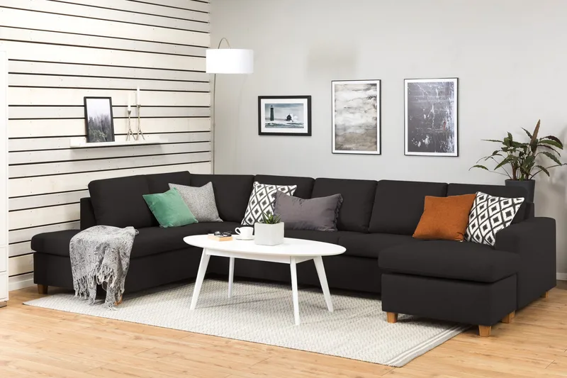 Crazy 5-seters Venstrevendt U-formet X-Large Sofa med Divan og Sjeselong i Stoff - Antrasitt - Møbler - Sofaer - U-sofa