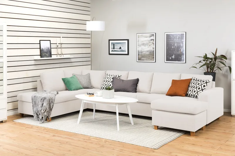 Crazy 5-seters Venstrevendt U-formet X-Large Sofa med Divan og Sjeselong i Stoff - Beige - Møbler - Sofaer - U-sofa