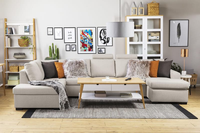 Crazy 5-seters Venstrevendt U-formet X-Large Sofa med Divan og Sjeselong i Stoff - Beige - Møbler - Sofaer - U-sofa