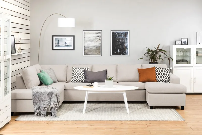 Crazy 5-seters Venstrevendt U-formet X-Large Sofa med Divan og Sjeselong i Stoff - Beige - Møbler - Sofaer - U-sofa