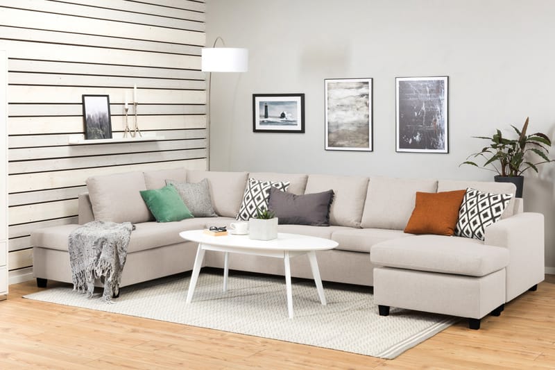 Crazy 5-seters Venstrevendt U-formet X-Large Sofa med Divan og Sjeselong i Stoff - Beige - Møbler - Sofaer - U-sofa