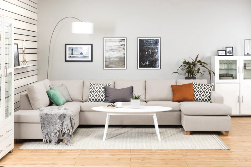 Crazy 5-seters Venstrevendt U-formet X-Large Sofa med Divan og Sjeselong i Stoff - Beige - Møbler - Sofaer - U-sofa