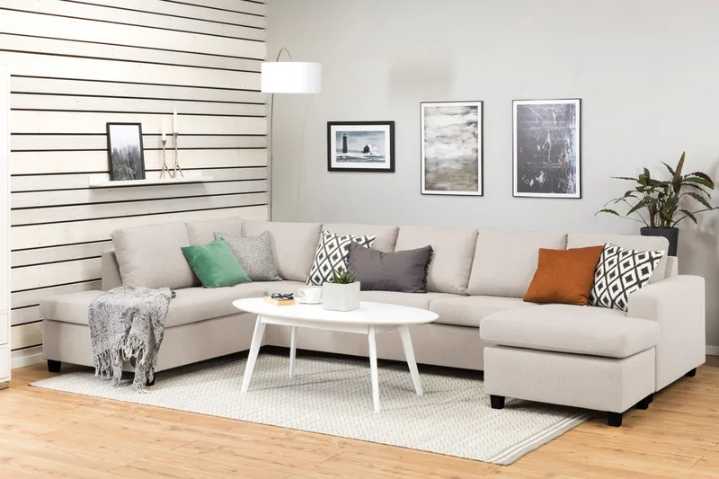 Crazy 5-seters Venstrevendt U-formet X-Large Sofa med Divan og Sjeselong i Stoff - Beige - Møbler - Sofaer - U-sofa