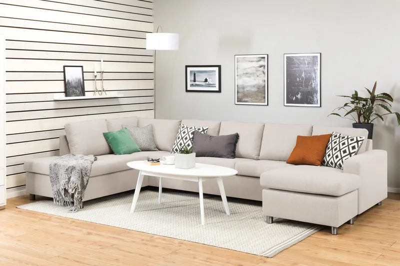 Crazy 5-seters Venstrevendt U-formet X-Large Sofa med Divan og Sjeselong i Stoff - Beige - Møbler - Sofaer - U-sofa